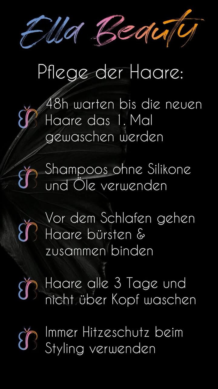 Pflegehinweis von ella.beauty.extension zur Pflege der Haare